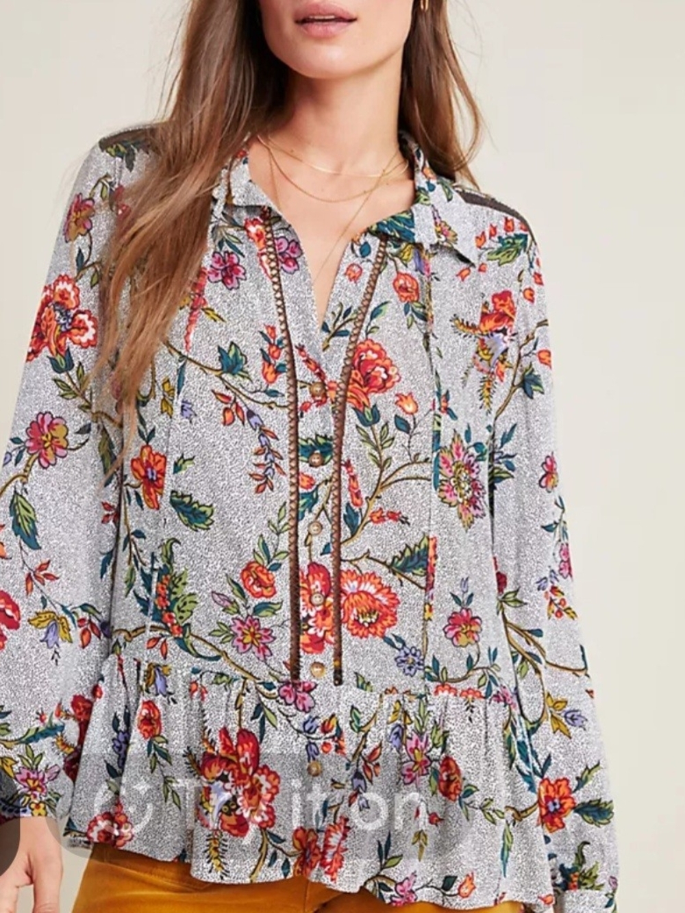 Mauve By Anthropoligie Floral Peasant Blouse - Multicolor Floral Print Medium
